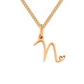 Short cursive letter n pendant necklace in gold finish with heart detail on curb chain - Letter N / Gold