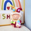 Labubu doll accessory featuring a red and yellow clown outfit with a pom-pom hat - Colorful Ball Clown Set / First And Second Generation Keychains Are Compatible With La Cloth Dolls. Dolls Not Included.