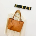 Borsa tote trapuntata marrone da donna in pelle PU con borsellino abbinato - Marrone