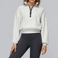 Felpa sportiva corta grigio chiaro con mezza zip e dettagli di rifinitura neri - XL / Grigio Misto