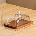 Rectangular acacia wood butter dish with glass lid and handle for cheese or cake - Dark Wood Set