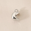 Macro shot of silver metal moon-shaped pendant with a glossy finish for DIY jewelry - Moon Silver (White K Plated)