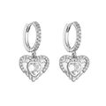 Detailed close-up of heart-shaped silver earrings with sparkling cubic zirconia inlay - Silver Heart With Wings 1 Pair