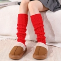 Winter red cable knit leg warmers for women with JK style ribbed cuffs - One Size / Red