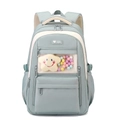 Lichtblauwe en crèmekleurige nylon schooltas met venster en een pluche sterhanger - Grijsblauw