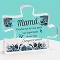 Puzzle-shaped acrylic Mother's Day ornament with blue floral patterns and Spanish text - Spanish Mom Style (Q75)