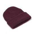 Classic deep burgundy knit beanie hat with thick waffle texture and wide folded cuff design - Burgundy