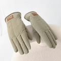 Men's khaki winter gloves with windproof fabric and warm fleece lining on plush background - One Size / Khaki