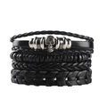 Men's multilayer black leather bracelet set with metallic skull and braided punk style beads - Style 1/Black Multi-layer Skull Leather Woven Bracelet Set