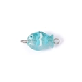 Close-up of a blue glass fish bead with white wave patterns and silver metal rings - Blue (Double Hole 1#)