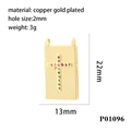 Detailed specs for 18K gold plated copper cross pendant with 22mm x 13mm dimensions - Colorful Cross Square Tag (P01096)