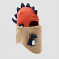 Detail of warm kids dinosaur balaclava with 3D spikes and fleece thermal fabric texture - 4-6 Years / Orange