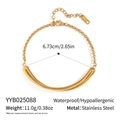 Detailed view of golden stainless steel bracelet showing 6.73cm diameter and 11.0g weight - Gold Curved Tube Style (YYB025088)