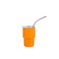 3oz orange stainless steel mini tumbler with transparent lid and curved metal straw - Orange