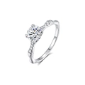 Bamboo style S925 sterling silver ring with one-carat round moissanite in prong setting - Adjustable Open / Bamboo Prong Side Stone Style (FDJZ-449)