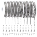 Detail view of 12 rolls of silver stainless steel chains with jump rings and lobster clasps - 10 Styles Stainless Steel Chains Combo