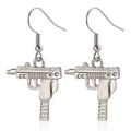 Boucles d'oreilles pendantes style pistolet Uzi argenté avec crochet en métal - Forme de Pistolet Mitrailleur (ZW764)