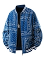Blouson aviateur pour homme bleu marine à imprimé cachemire avec finitions rayées - S / Bleu