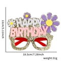 Detail of glitter gold birthday party glasses with felt letters and size measurement - Glitter Gold Letter Sunflower Style