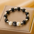 Beaded bracelet with black high-gloss beads, silver crosses, and a number 8 ball charm - Black High-gloss 8 Ball Cross Bracelet (8994)