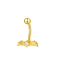 Piercing ombelico dorato con ali d'angelo intarsiate di zirconi e barra curva raffinata - Stile Ala K-963 / Oro