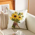 White embroidered sunflower cushion cover with green piping for living room sofa decor - Skeleton Hand Bouquet