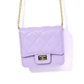 Bolso bandolera acolchado violeta claro con cadena dorada y cierre giratorio metálico - Morado