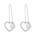Orecchini a trifoglio in argento con strass scintillanti e perle bianche tonde - Stile Cuore Trifoglio (KE83380-K) / Argento