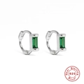 Elegant S925 sterling silver hoop earrings with emerald green rectangular zirconia - Silver-Green Zircon