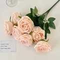 Artificial 7-head champagne silk roses bouquet for home decor and wedding arrangement - Champagne