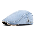 Light blue washed denim ivy cap with vintage tan piping and adjustable metal buckle strap - Light Blue 1