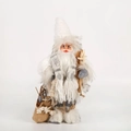 Figurine du Père Noël blanc nordique avec skis en bois et écharpe rayée grise - 30cm