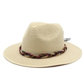 Dettaglio della trama in paglia naturale e fascia colorata intrecciata sul cappello - M (56-58cm) / Beige