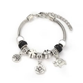 Silver charm bracelet with butterfly, flower, and elephant pendants on snake chain - Black (A1-006)