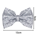 Silver sequin bow hair clip with black dot pattern, 13cm width and 9cm height detail - 13x9cm / Silver