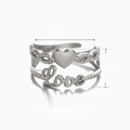 Silver stainless steel open ring featuring Love text and heart design, weight 2g - Steel Color Heart Medal Ring
