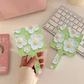 Floral portable handheld makeup mirror with 3D oil painting daisy design in mint green - 08 Bright Flowers