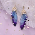 Elegant S925 silver butterfly wing earrings with purple-blue gradient and rhinestones - Noble Blue Purple Rhinestone-Gold