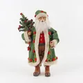 Standing Santa figurine in forest green coat and hat holding a small Christmas tree - Style 31 Forest Green Coat Holding Small Tree 45cm
