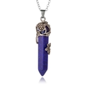 Lapis lazuli hexagonal prism necklace with silver bee and floral vine decorative pendant - Lapis Lazuli