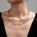 Triple layer silver stainless steel snake chain necklace with small metal beads for women - Steel Color Triple Layer Round Bead Chain