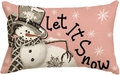 Pink linen Christmas pillow case featuring a snowman and Let It Snow print for home decor - Style G (Single-sided)