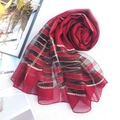 Elegant red silk scarf with golden embroidery patterns folded into a rose shape - 190cmx75cm / Red