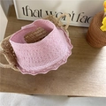 Cappello a visiera rosa in maglia intrecciata a mano per donna con bordo ondulato - Rosa