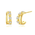Elegant gold-plated S925 silver double C-shaped hoop earrings with white zircon stones - Gold