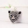 Sparkling silver leopard head keychain with rhinestones for a stylish car accessory - Silver