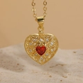 Goldene Herz-Halskette mit rotem Edelstein-Anhänger und feinen weißen Zirkonia-Steinen - XL2249 Rotes Zirkonia Herz