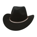 Chapeau de cowboy en laine noire avec ceinture en strass argentés et style jazz rétro - Petit Strass Large / Noir