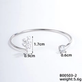 Silver flower daisy bracelet with white zircon leaf design and open adjustable cuff - Adjustable Open / Silver Leaves