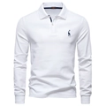 Dettaglio polo in cotone piqué bianco con ricamo a giraffa blu e particolari del colletto - S / Bianco